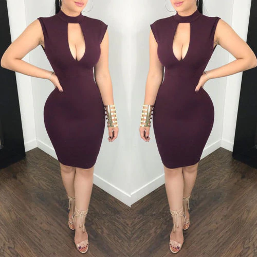 Hollow Out Bandage Bodycon Sleeveless Party Mini Dress