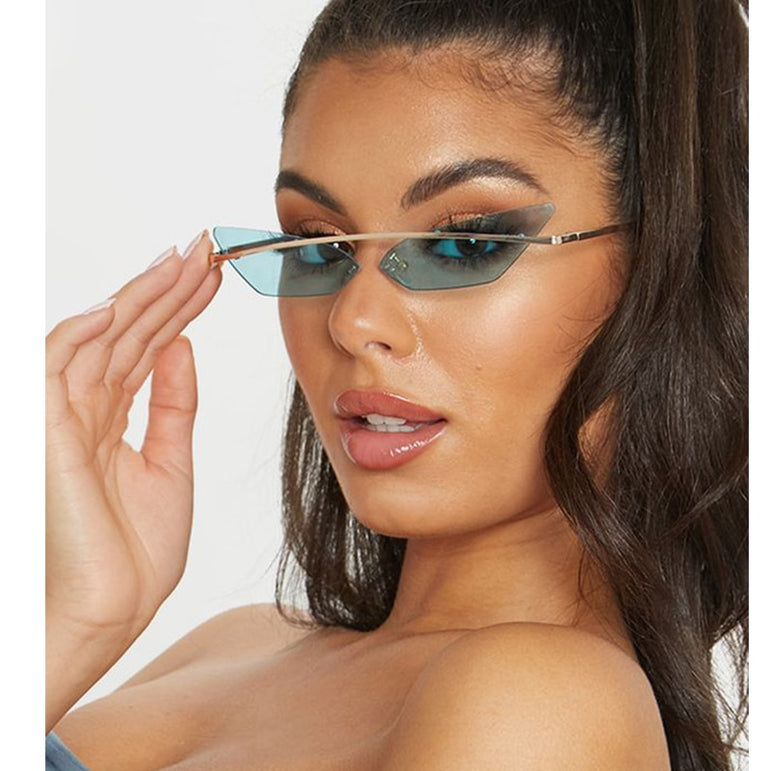 Cat Eye Rimless Metal Frame Sunglasses