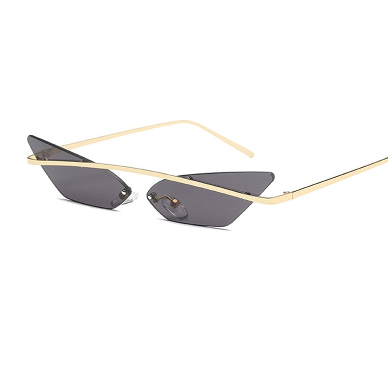 Cat Eye Rimless Metal Frame Sunglasses