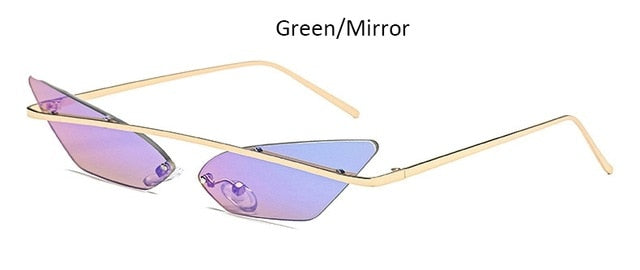 Cat Eye Rimless Metal Frame Sunglasses