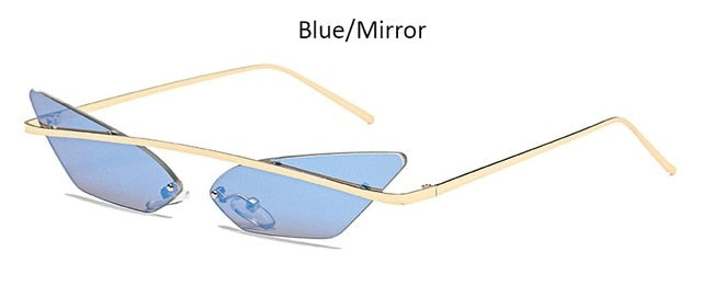 Cat Eye Rimless Metal Frame Sunglasses