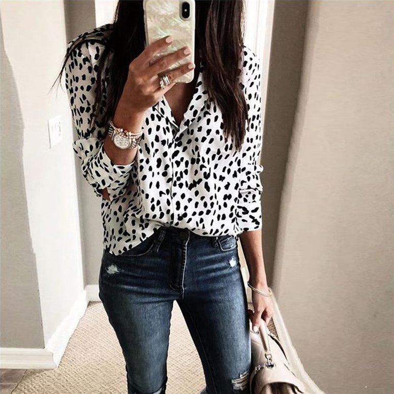 Leopard V neck Shirt Ladies Party Blouse