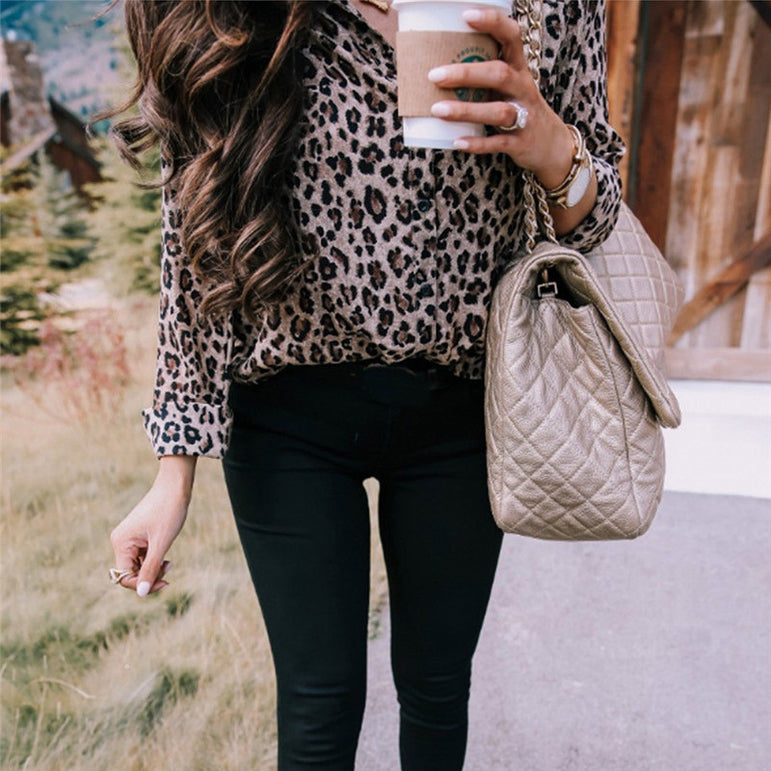 Leopard V neck Shirt Ladies Party Blouse