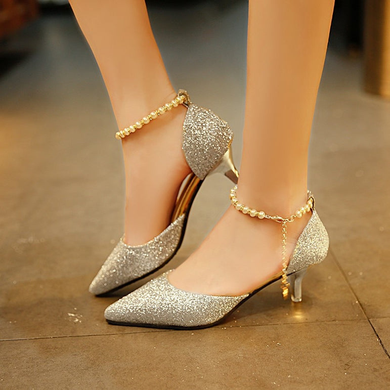 Sexy Pointed toe Breathable Pearl High heels