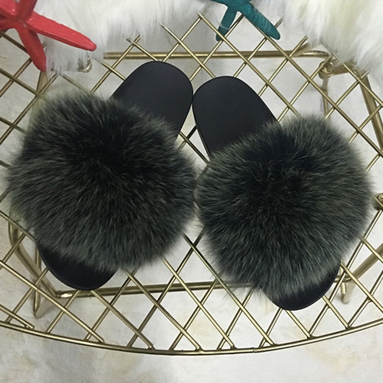 Cute Plush Fox Hair Fluffy Furry Slippers