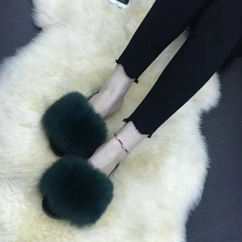 Cute Plush Fox Hair Fluffy Furry Slippers