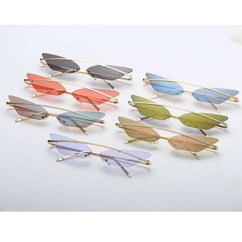 Cat Eye Rimless Metal Frame Sunglasses