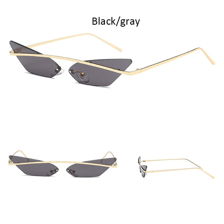 Cat Eye Rimless Metal Frame Sunglasses