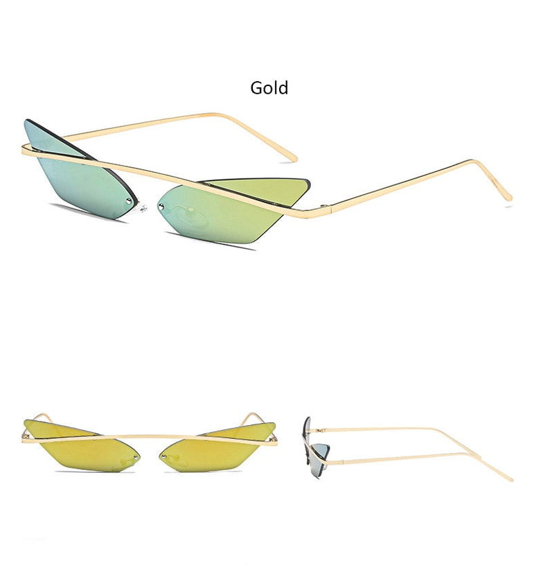 Cat Eye Rimless Metal Frame Sunglasses