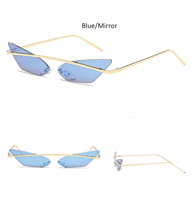 Cat Eye Rimless Metal Frame Sunglasses