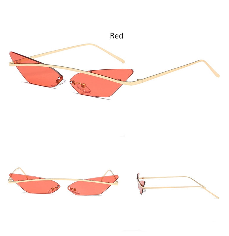 Cat Eye Rimless Metal Frame Sunglasses