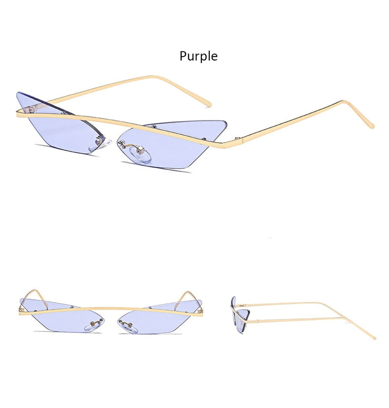 Cat Eye Rimless Metal Frame Sunglasses