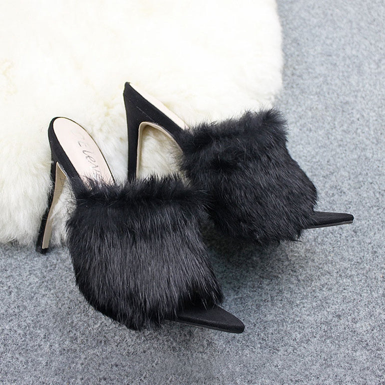 Pointed Toe Ladies Fur Women's Pumps High Heel