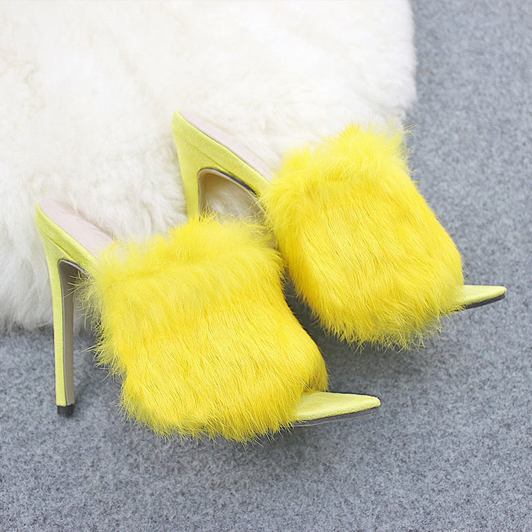 Pointed Toe Ladies Fur Women's Pumps High Heel