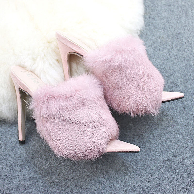 Pointed Toe Ladies Fur Women's Pumps High Heel