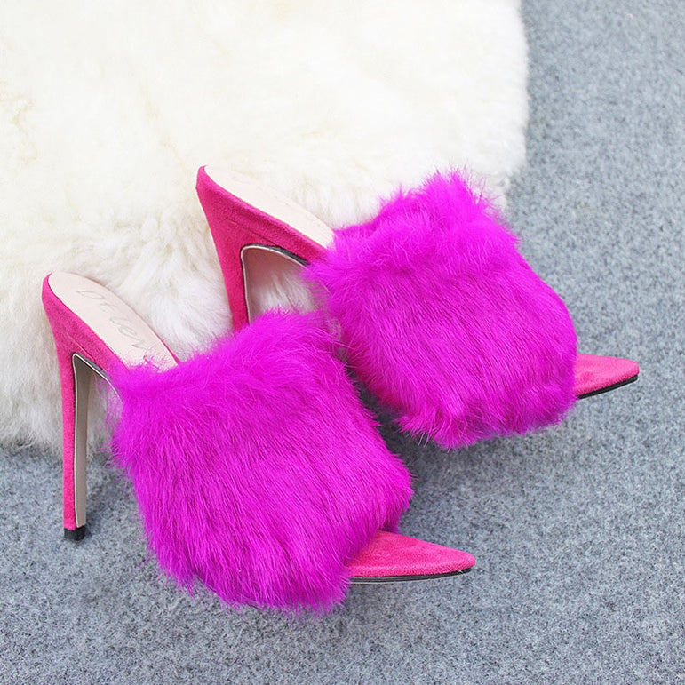 Pointed Toe Ladies Fur Women's Pumps High Heel