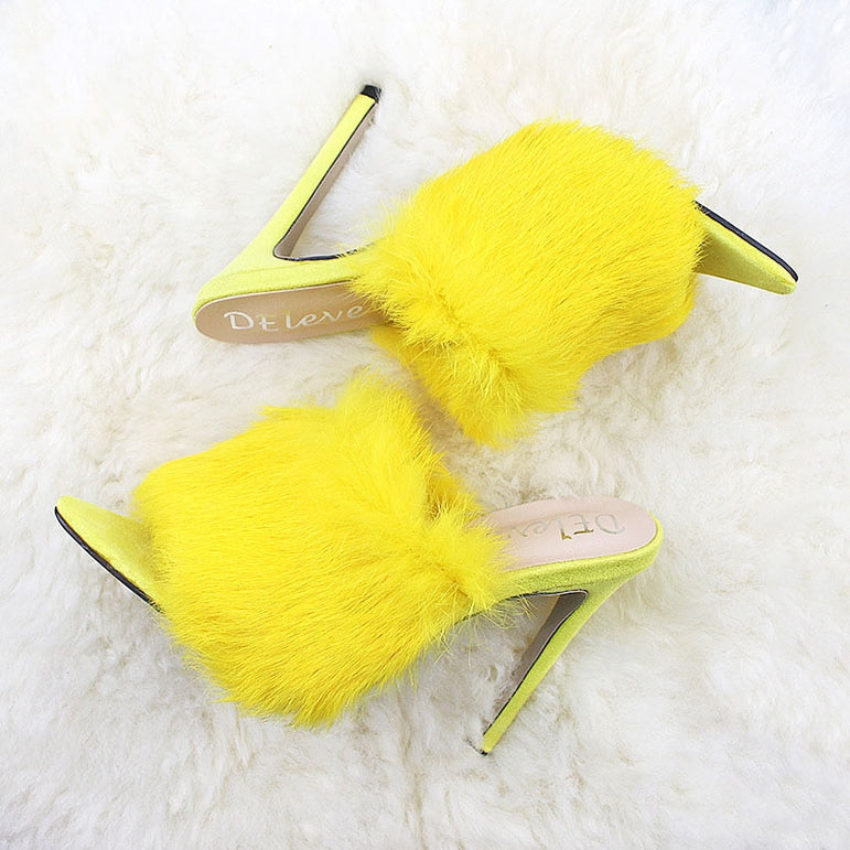 Pointed Toe Ladies Fur Women's Pumps High Heel