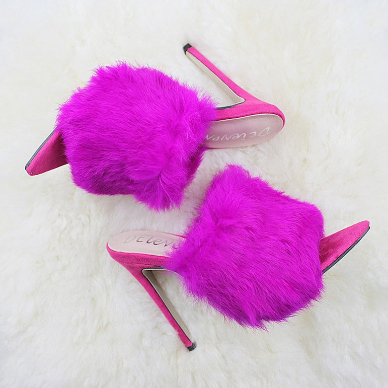 Pointed Toe Ladies Fur Women's Pumps High Heel