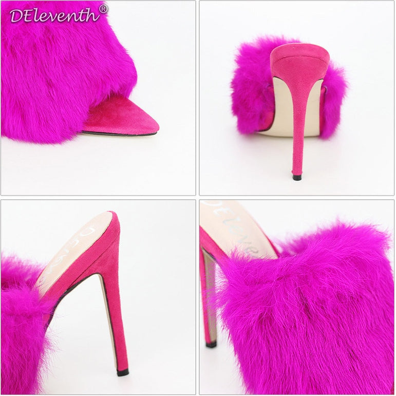 Pointed Toe Ladies Fur Women's Pumps High Heel