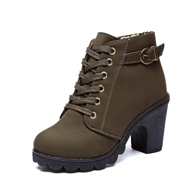 Square Women Winter High Heel Boots