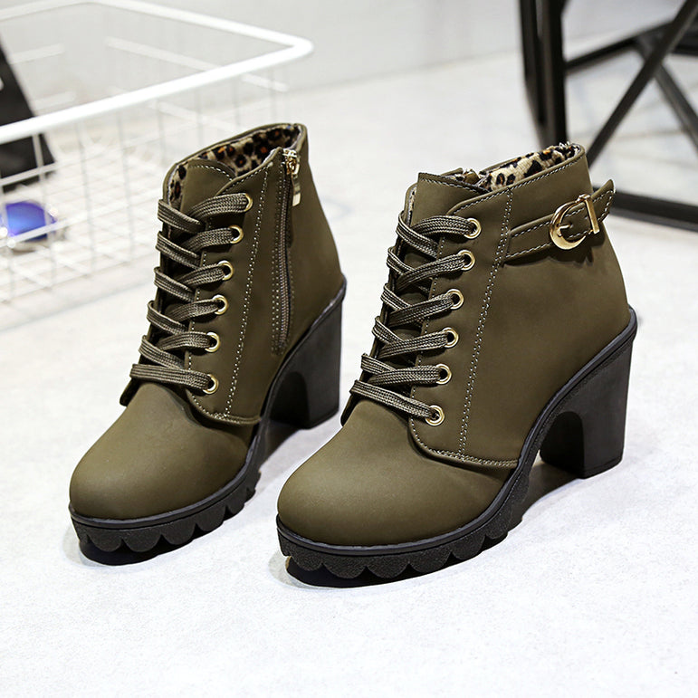 Square Women Winter High Heel Boots