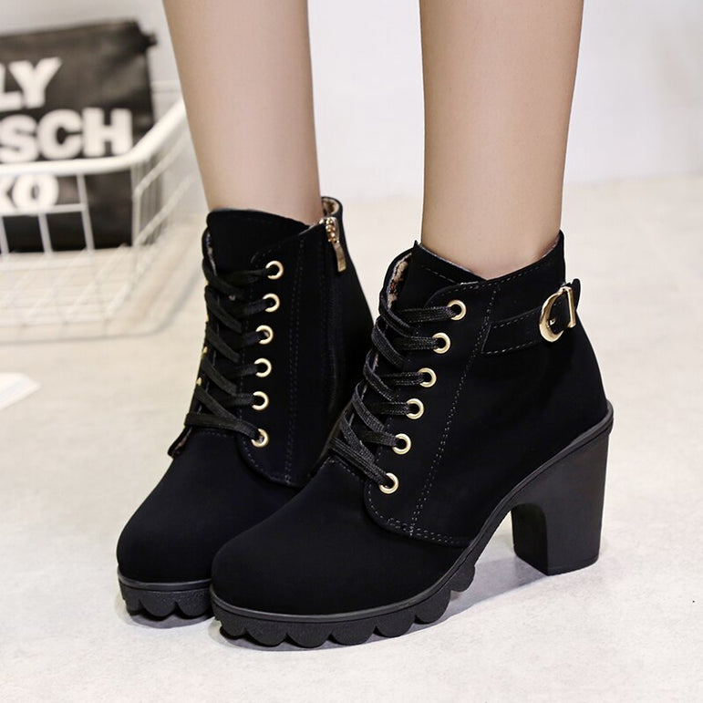 Square Women Winter High Heel Boots