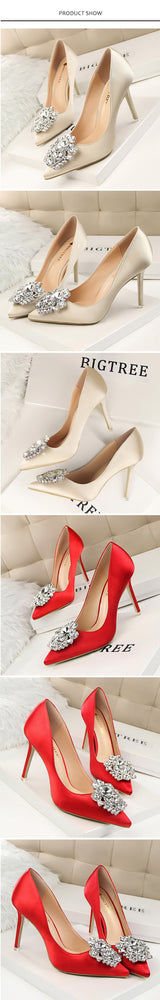 Elegant Crystal Pointed Toe Thin Women Pumps High Heel