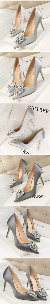 Elegant Crystal Pointed Toe Thin Women Pumps High Heel