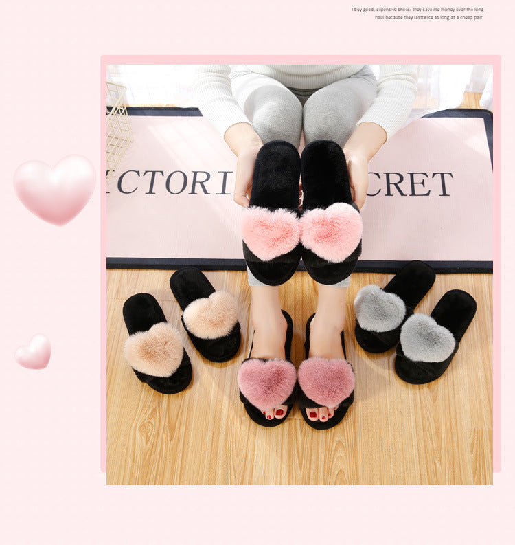 Love Heart Cotton Women Slippers