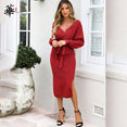 Elegant Cross Belt Sweater Long Sleeve Dress