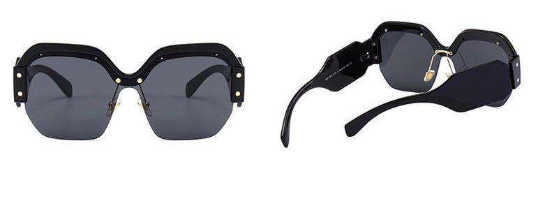 Luxury Half Frame Square Women Rivet Sunglasses