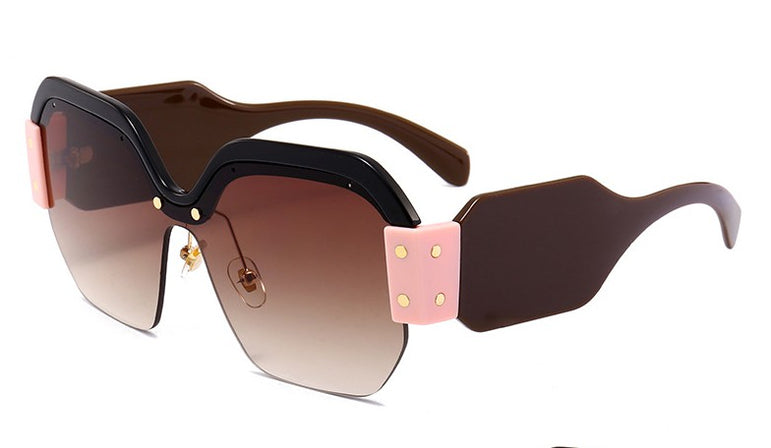 Luxury Half Frame Square Women Rivet Sunglasses