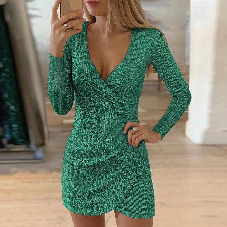 Elegant Women V neck Self Cultivation Bodycon Mini Dress