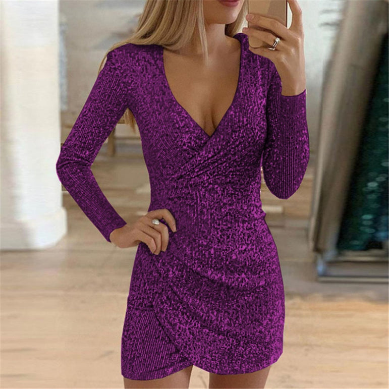 Elegant Women V neck Self Cultivation Bodycon Mini Dress