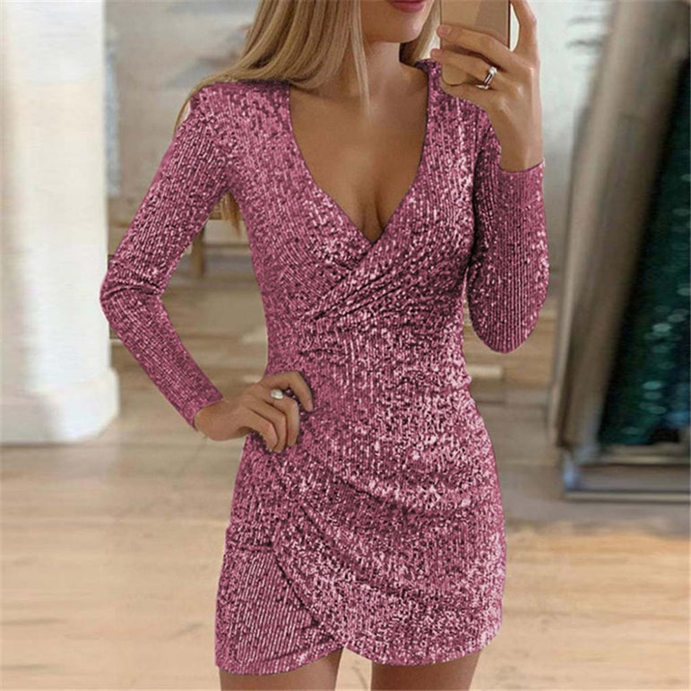 Elegant Women V neck Self Cultivation Bodycon Mini Dress