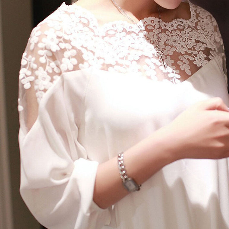 Lace Hollow Collar Chiffon Backless Blouse