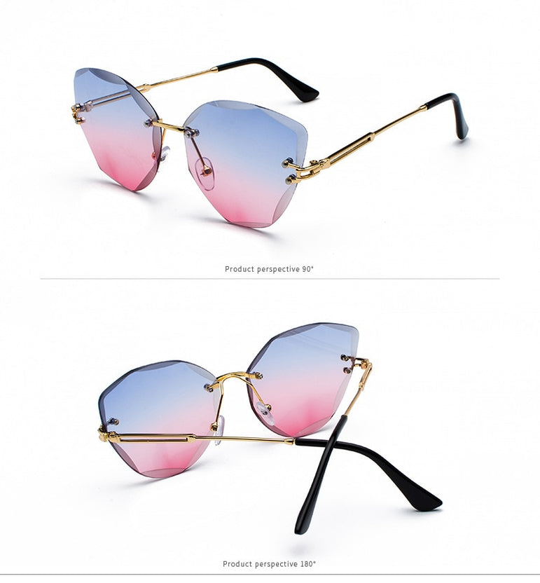 Vintage Alloy Frame Classic Lady Rimless Sun glasses