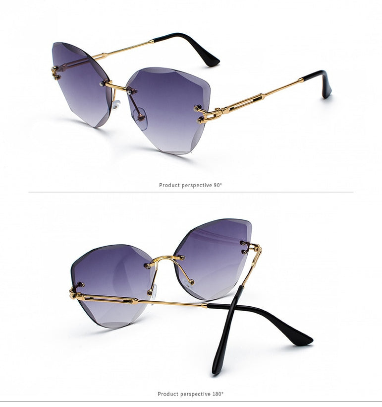 Vintage Alloy Frame Classic Lady Rimless Sun glasses