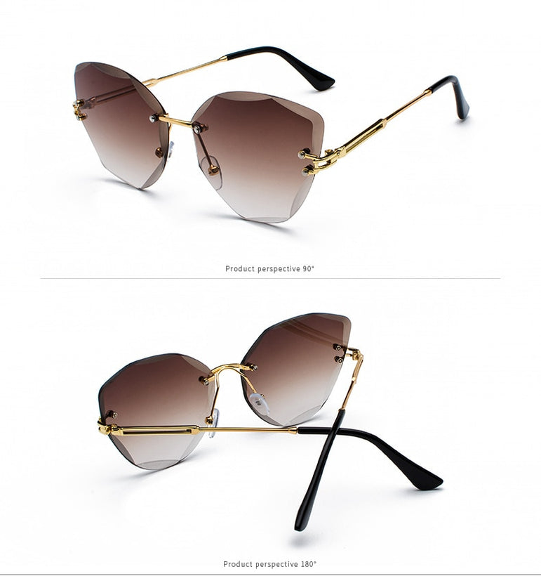 Vintage Alloy Frame Classic Lady Rimless Sun glasses