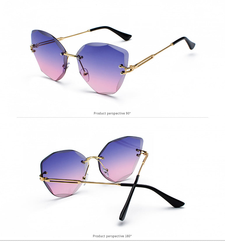 Vintage Alloy Frame Classic Lady Rimless Sun glasses