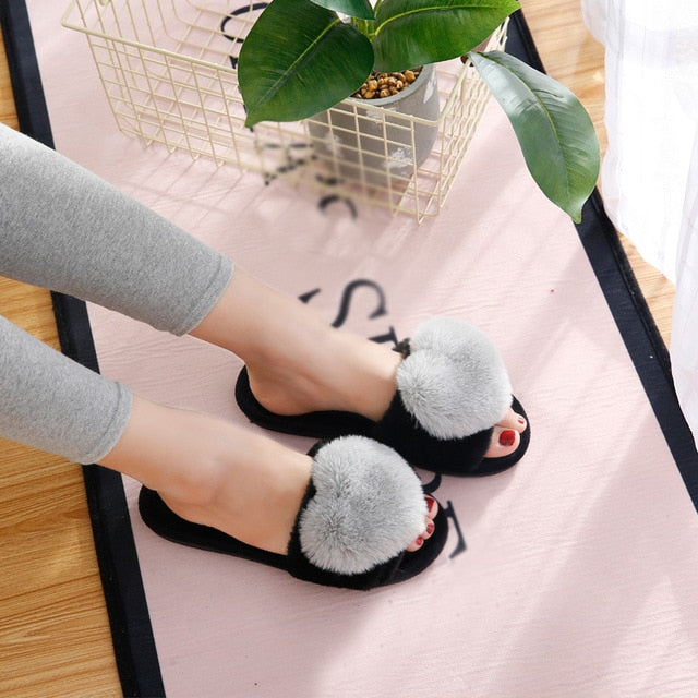 Love Heart Cotton Women Slippers