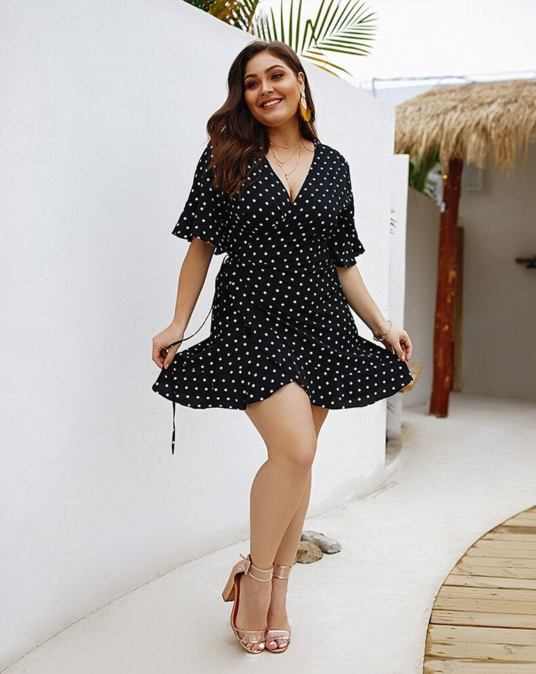 Short Sleeve Polka Dot Print Women Dress