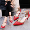 Leather Rivet Pumps Women High Heel