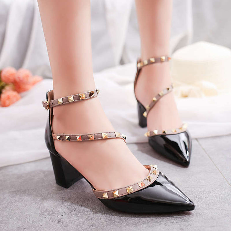 Leather Rivet Pumps Women High Heel