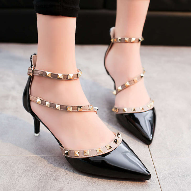 Leather Rivet Pumps Women High Heel