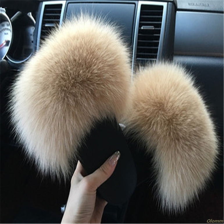 Cute Plush Fox Hair Fluffy Furry Slippers