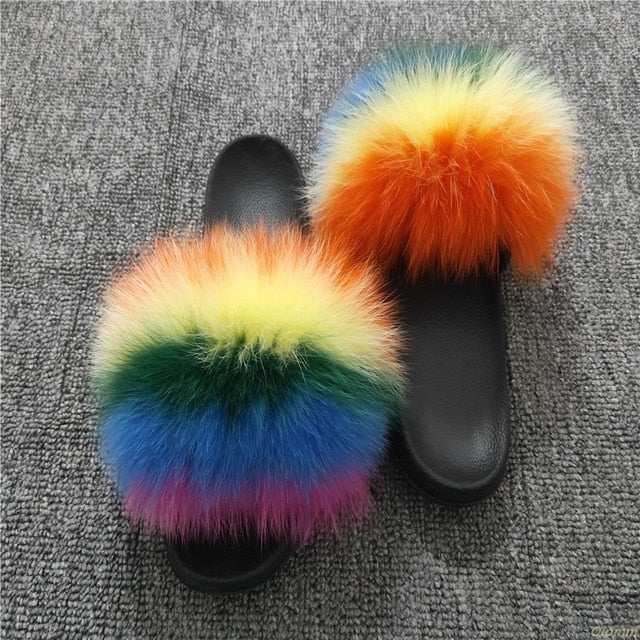 Cute Plush Fox Hair Fluffy Furry Slippers