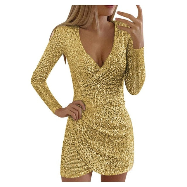 Elegant Women V neck Self Cultivation Bodycon Mini Dress