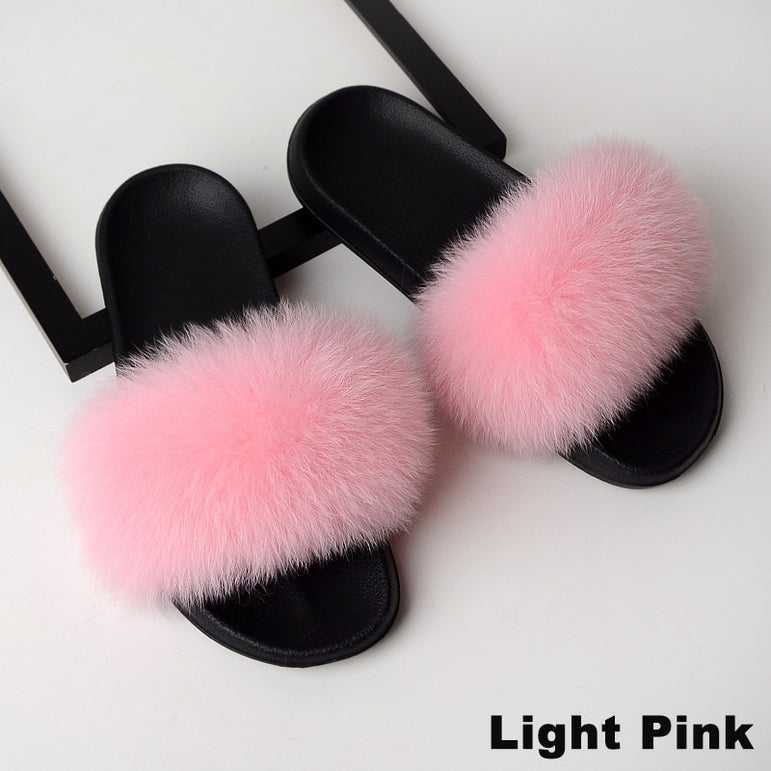 Real Fox Fur Slides Home Furry Slippers