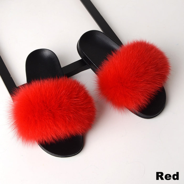 Real Fox Fur Slides Home Furry Slippers